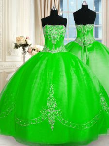 Lace Up Quince Ball Gowns Beading and Embroidery Sleeveless Floor Length