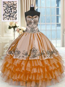 Cute Sleeveless Organza and Taffeta Floor Length Lace Up Sweet 16 Quinceanera Dress in Rust Red with Beading and Embroid
