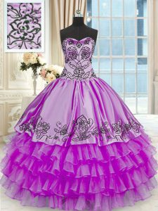 Purple Sweetheart Neckline Beading and Embroidery and Ruffled Layers Quinceanera Dress Sleeveless Lace Up