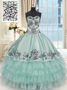 Dramatic Apple Green Sleeveless Floor Length Beading and Embroidery and Ruffled Layers Lace Up Sweet 16 Dresses