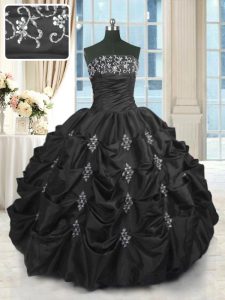 Lovely Black Strapless Lace Up Beading and Lace and Appliques and Pick Ups 15 Quinceanera Dress Sleeveless