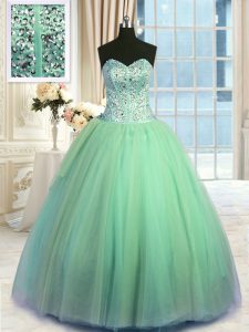 Artistic Organza Sweetheart Sleeveless Lace Up Beading and Ruching Quinceanera Dresses in Turquoise