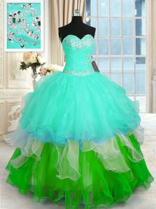 Floor Length Multi-color Quinceanera Gown Organza Sleeveless Beading and Ruffled Layers