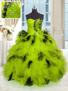 Latest Multi-color Sleeveless Tulle Lace Up Quinceanera Dress for Military Ball and Sweet 16 and Quinceanera