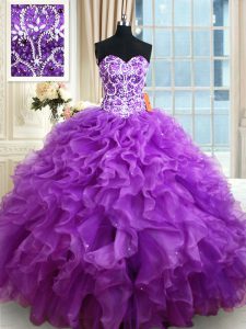 Hot Sale Purple Sweetheart Neckline Beading and Ruffles Vestidos de Quinceanera Sleeveless Lace Up