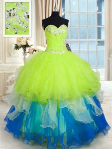 Floor Length Lace Up Quinceanera Gown Multi-color for Military Ball and Sweet 16 and Quinceanera with Beading and Ruffle