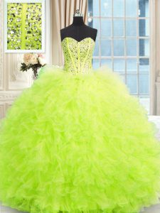 Clearance Yellow Green Sleeveless Beading and Ruffles Floor Length Ball Gown Prom Dress