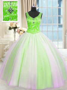 Luxury Multi-color Sleeveless Floor Length Beading and Sequins Lace Up Ball Gown Prom Dress