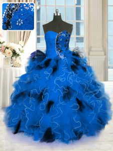 Ball Gowns Quince Ball Gowns Blue Strapless Tulle Sleeveless Floor Length Lace Up