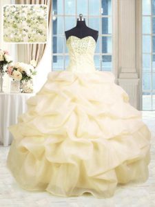Customized Floor Length Lace Up 15th Birthday Dress Champagne for Military Ball and Sweet 16 and Quinceanera with Beadin