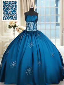 Ball Gowns Quinceanera Gowns Blue and Teal Strapless Taffeta Sleeveless Floor Length Lace Up