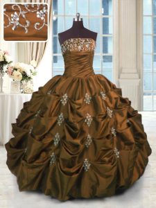 Brown Sleeveless Floor Length Beading and Pick Ups Lace Up Sweet 16 Dresses