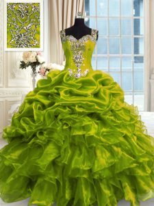 Hot Sale Olive Green Sleeveless Beading Floor Length Quince Ball Gowns
