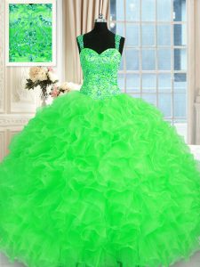 Delicate Floor Length Quinceanera Gowns Straps Sleeveless Lace Up