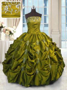 Glorious Strapless Sleeveless Taffeta Quinceanera Dress Beading and Appliques and Embroidery and Pick Ups Lace Up