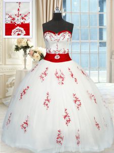 Pretty White Quinceanera Dress Military Ball and Sweet 16 and Quinceanera and For with Appliques and Belt Sweetheart Sle