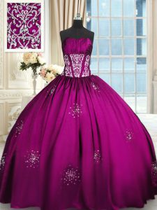 Noble Fuchsia Sleeveless Beading and Appliques and Ruching Floor Length 15 Quinceanera Dress