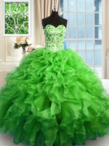 Ball Gowns Sweetheart Sleeveless Organza Floor Length Lace Up Beading and Ruffles Ball Gown Prom Dress
