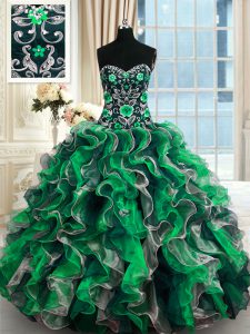 Stunning Multi-color Lace Up Vestidos de Quinceanera Beading and Ruffles Sleeveless Floor Length
