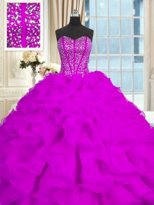 With Train Ball Gowns Sleeveless Purple Sweet 16 Dress Brush Train Lace Up