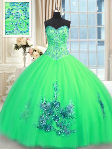 Glamorous Turquoise Sweetheart Lace Up Beading and Appliques and Embroidery 15 Quinceanera Dress Sleeveless