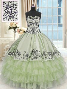 Yellow Green Sleeveless Beading and Embroidery and Ruffled Layers Floor Length Vestidos de Quinceanera