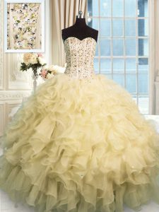 New Arrival Floor Length Champagne Vestidos de Quinceanera Sweetheart Sleeveless Lace Up