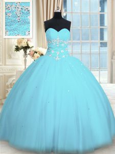 Glorious Light Blue Sweetheart Neckline Appliques Quinceanera Dress Sleeveless Lace Up