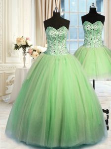 Dramatic Three Piece Ball Gowns Quinceanera Gown Sweetheart Organza Sleeveless Floor Length Lace Up