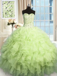 Attractive Yellow Green Sweetheart Neckline Beading and Ruffles and Sequins Sweet 16 Dresses Sleeveless Lace Up