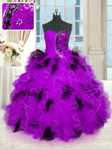 Multi-color Tulle Lace Up Quinceanera Gown Sleeveless Floor Length Beading and Ruffles