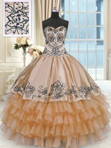 Orange Ball Gowns Taffeta Sweetheart Sleeveless Beading and Embroidery and Ruffles Floor Length Lace Up Sweet 16 Quincea