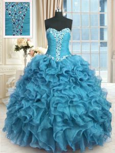 Noble Floor Length Ball Gowns Sleeveless Baby Blue Sweet 16 Quinceanera Dress Lace Up
