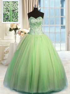 Affordable Sleeveless Lace Up Floor Length Beading and Ruching Ball Gown Prom Dress