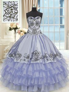 Organza and Taffeta Sleeveless Floor Length Vestidos de Quinceanera and Beading and Embroidery and Ruffled Layers
