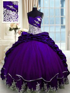 Eye-catching Purple Lace Up Quinceanera Gown Beading and Appliques and Pick Ups Sleeveless Brush Train