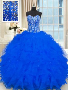 Clearance Strapless Sleeveless Organza Quinceanera Dresses Beading and Ruffles Lace Up