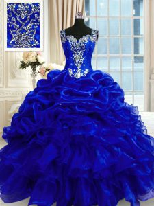 Captivating Royal Blue Sleeveless Beading and Ruffles and Pick Ups Floor Length Quinceanera Gown
