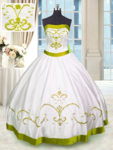 Floor Length Lace Up Sweet 16 Quinceanera Dress White for Military Ball and Sweet 16 and Quinceanera with Embroidery