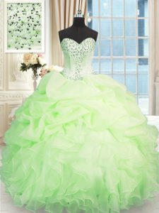 Vintage Apple Green Sleeveless Beading and Ruffles Floor Length Quince Ball Gowns