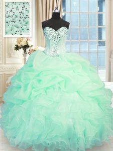 Discount Apple Green Ball Gowns Beading and Ruffles Sweet 16 Quinceanera Dress Lace Up Organza Sleeveless Floor Length