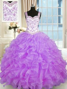 Sweetheart Sleeveless Organza Vestidos de Quinceanera Beading and Appliques and Ruffles Lace Up