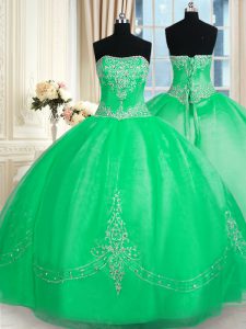 Glamorous Green Lace Up Quinceanera Gowns Beading and Embroidery Sleeveless Floor Length
