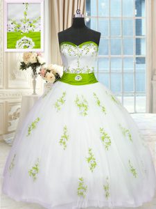 High Class Ball Gowns Quinceanera Dress White Sweetheart Tulle Sleeveless Floor Length Lace Up