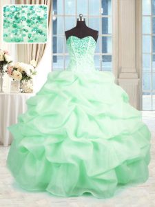 Unique Ball Gowns 15th Birthday Dress Apple Green Sweetheart Organza Sleeveless Floor Length Lace Up