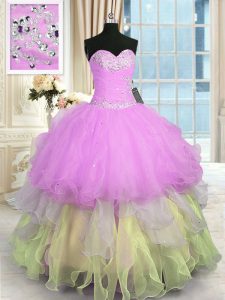 Exceptional Multi-color Lace Up Sweetheart Appliques and Ruffled Layers 15 Quinceanera Dress Organza Sleeveless