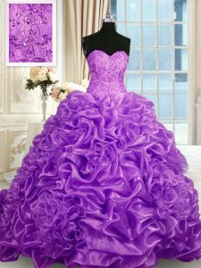 Fantastic Lace Up Quinceanera Dresses Fuchsia for Military Ball and Sweet 16 and Quinceanera with Beading and Pick Ups S