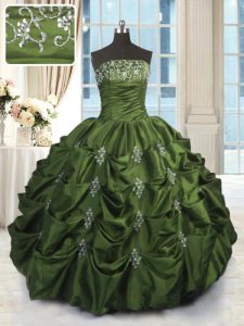 Green Sleeveless Floor Length Beading and Pick Ups Lace Up Quinceanera Dresses
