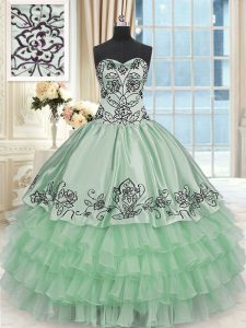 Elegant Apple Green Ball Gowns Organza and Taffeta Sweetheart Sleeveless Beading and Embroidery and Ruffled Layers Floor