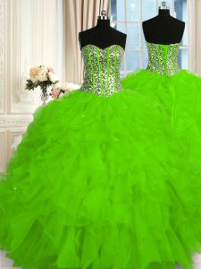 Spectacular Sleeveless Lace Up Floor Length Beading and Ruffles 15 Quinceanera Dress